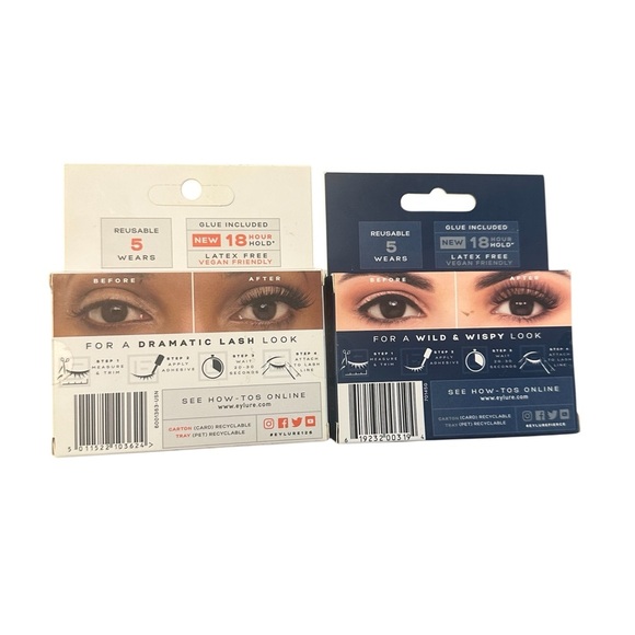 Eylure Glue On Lashes x2 NIB with Free Metallic Purple Clutch Makeup Bag - Picture 3 of 4